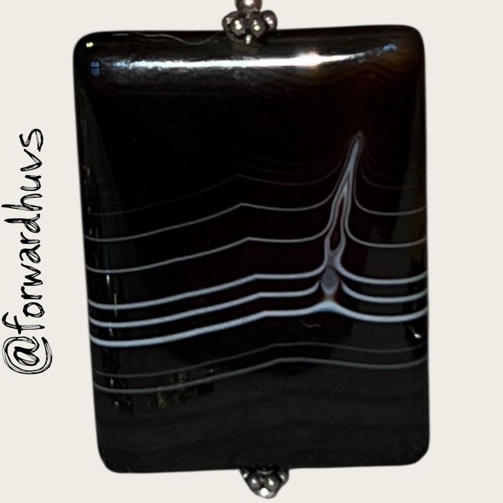 Rectangular Black Stone Pendant White Banding Pol… - image 6